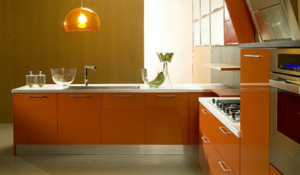 Küchen Designs in Orange spüle schrank leuchter