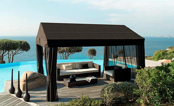 Patio Design elegant Möbel baldachin couch tisch schwimmbecken