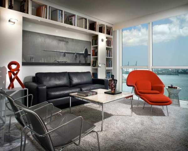 Residenz in New York City leder couch tisch orange stuhl regale