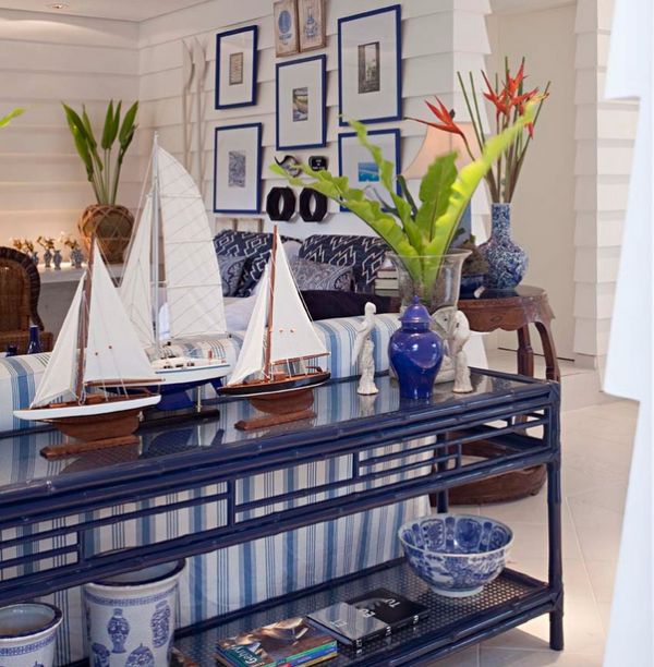 Seemännische Dekoration schiffe blau vasen