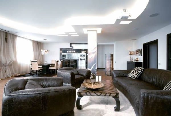 Wohnraum Dekorationen schwarz couch kaffeetisch