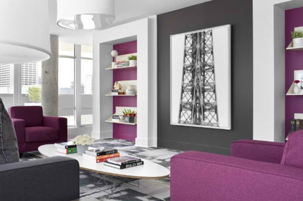 Wohnzimmer Designs Lila regale tisch sofa bodenbelag