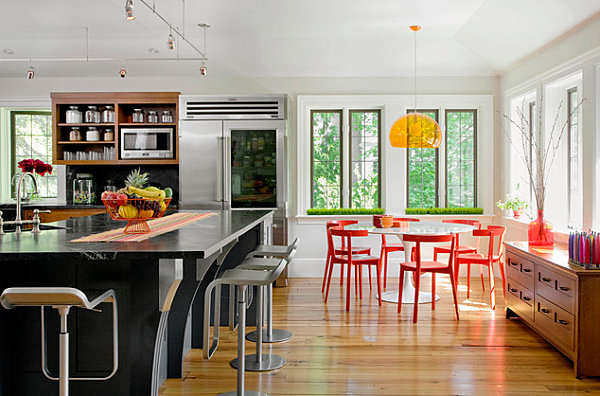 Wunderschöne Farbnuancen Haus kücheninsel tisch rot stuhl barhocker