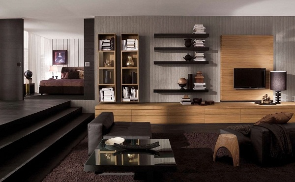 atemberaubende minimalistische Wohnzimmerdesigns braun glastisch schrank