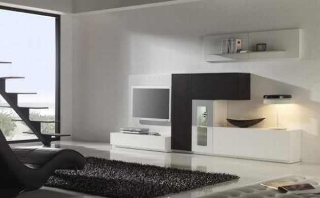 atemberaubende minimalistische  Wohnzimmerdesigns braun weiß regale