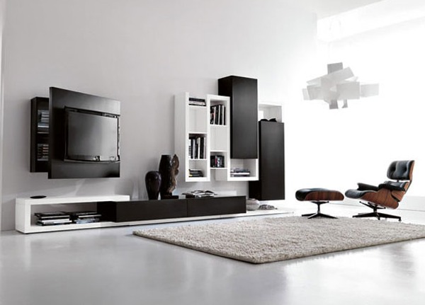 atemberaubende minimalistische Wohnzimmerdesigns schrank teppich mediaraum