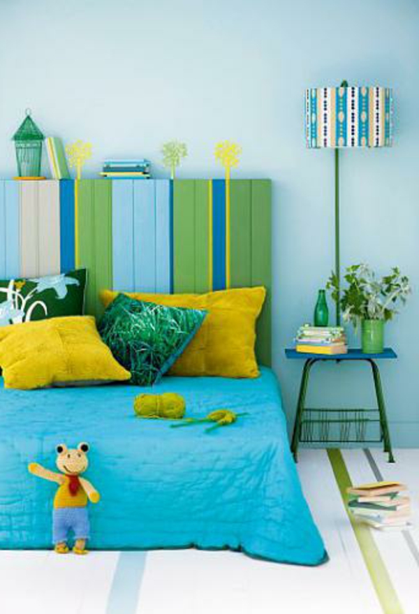 coole Ideen für Bettkopfteile blau gelb grün