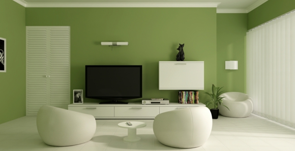 individuelles Zimmer grün weiß sofa schrank