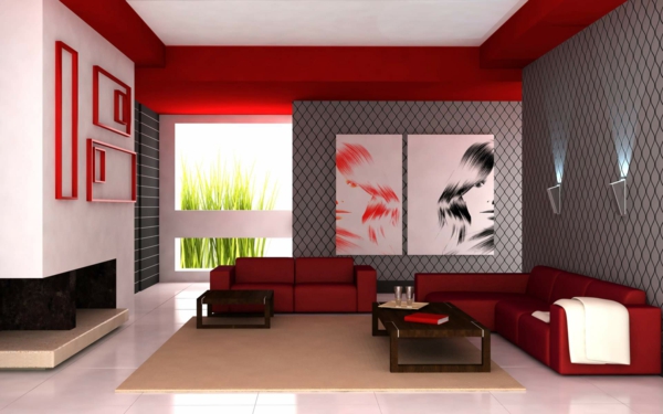 individuelles Zimmer wohnzimmer rot couch tisch