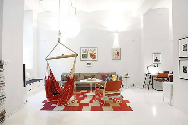 moderne Hängematte Ideen rot wohnzimmer
