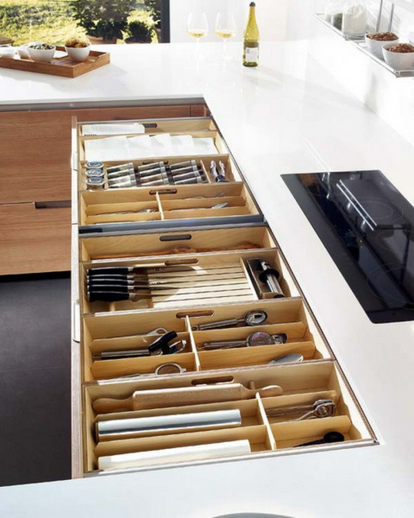 praktische Ideen Organization der Küchenschubladen küche arbeitsfläche