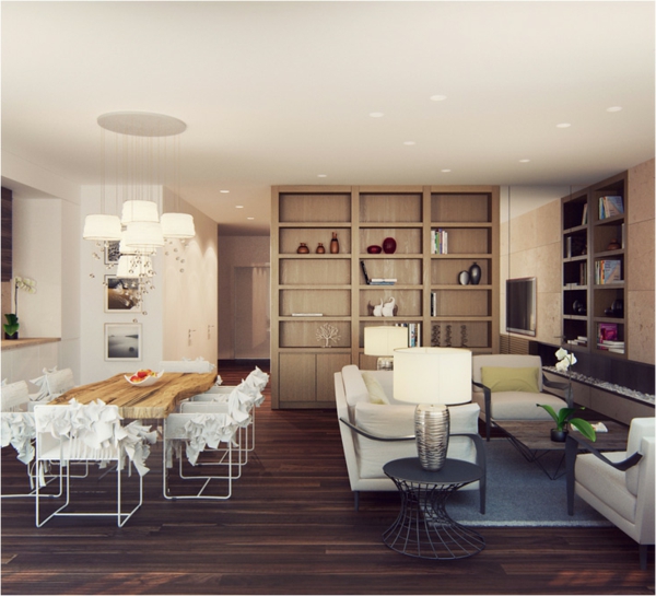 prächtig modern Wohnzimmer Design esszimmer weiß stuhl couch sofa regale tisch lampe