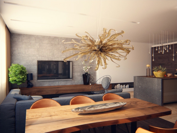 prächtig modern Wohnzimmer Designs holz tisch stuhl leuchter couch grau