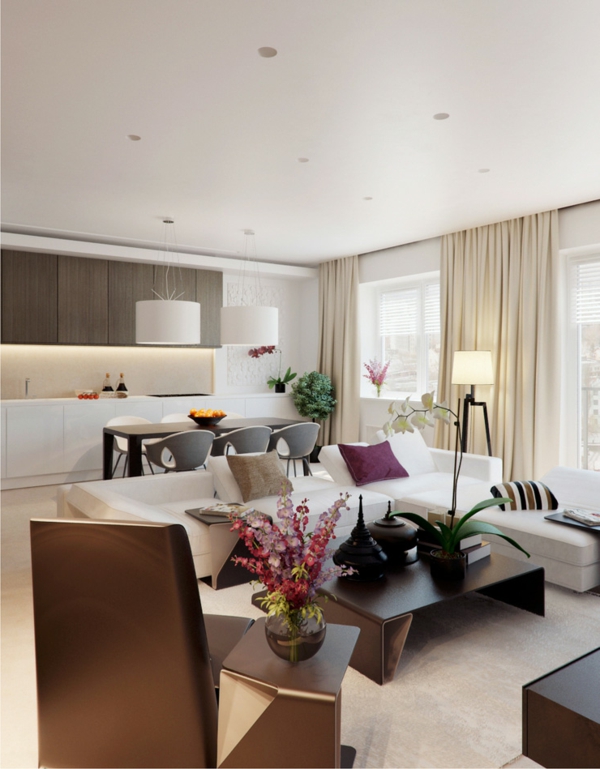 prächtig modern Wohnzimmer Designs tisch vase couch vorhänge