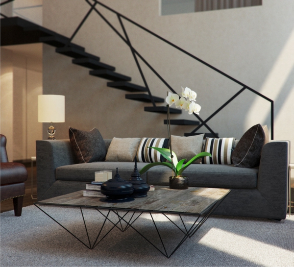 prächtig modern Wohnzimmer Design treppe couch kissen tisch