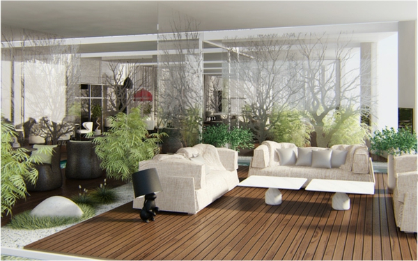 prächtige moderne Wohnzimmer Design weiß couch tisch pflanzen