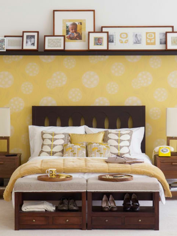 reizend Schlafzimmer Designs gelb wand bett bettbank bild