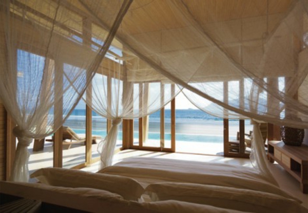 wunderschön Schlafzimmer Aussicht Strand baldachin