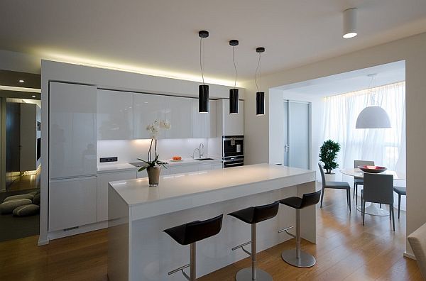 zeitgenössisch elegant Apartment Moskau barhocker kücheninsel