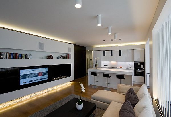 zeitgenössisch elegant Apartment Moskau couch kücheninsel