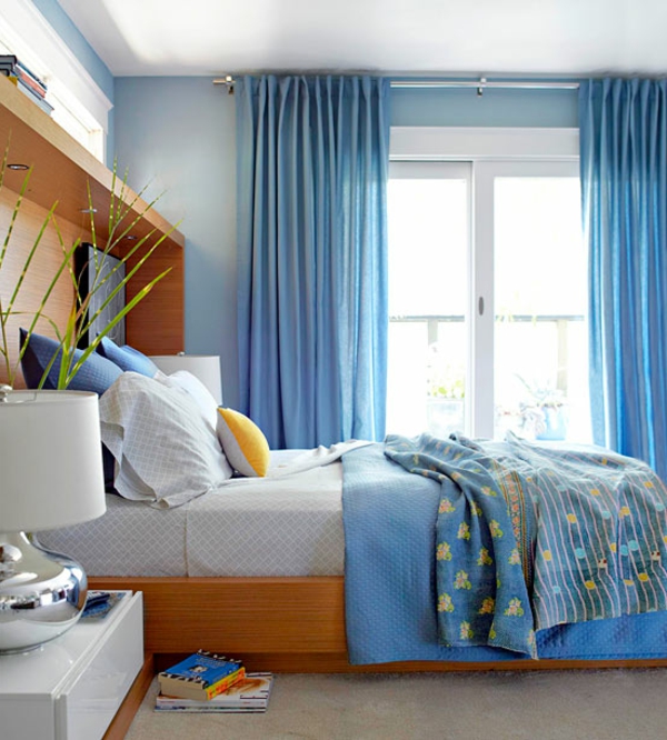 Auswahl Farbe bett blau bettwäsche lampe vorhänge schlafzimmer