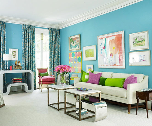 Blaue Farbpalette weiß couch grün lila bild tisch