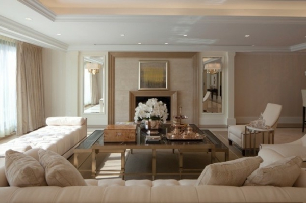 Interior Farben beige wohnzimmer couch kamin