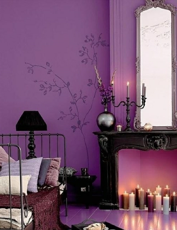 Interior Farben lila schlafzimmer bett lampe