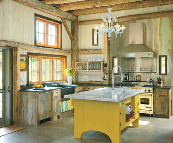 Küche Design gelb kücheninsel holz