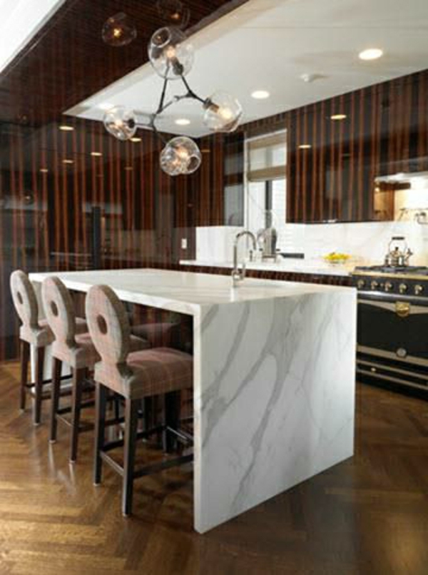 Küche Design marmor kücheninsel leuchter