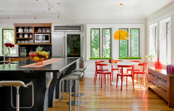 Möbeldesign Ideen tulpentisch stuhl kücheninsel barhocker rot