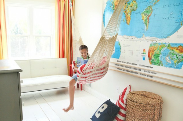 bezaubernde Kinderbereiche zum Lernen hängematte korb couch weltkarte