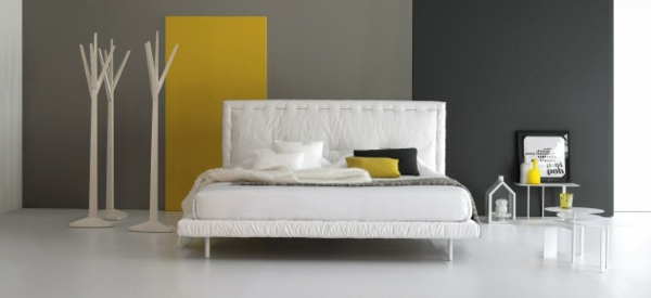 erstaunlich Möbeldesigns bett gelb nachttisch grau