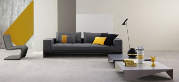erstaunlich Möbeldesigns grau couch gelb tisch