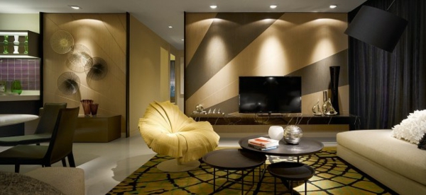 fantastisches Interior gelb sofa tisch teppich
