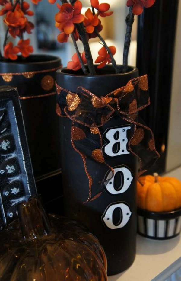 geisterhaft Halloween Dekoration Ideen vase schwarz orange