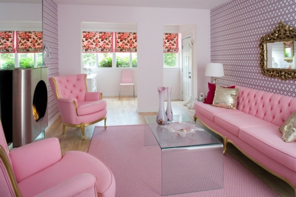 kleine Wohnzimmer Designs sofa couch rosa wandverkleidung