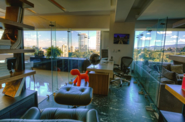 private Residenz Mexiko heimbüro schreibtisch stuhl glas