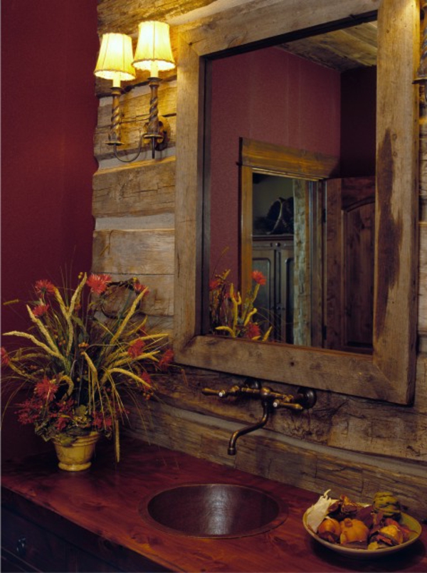 rustikale Badezimmer blumen waschbecken spiegel