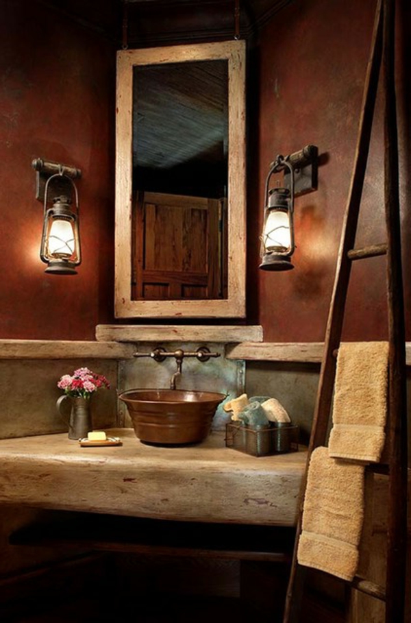 rustikale Badezimmer spiegel waschbecken lampe