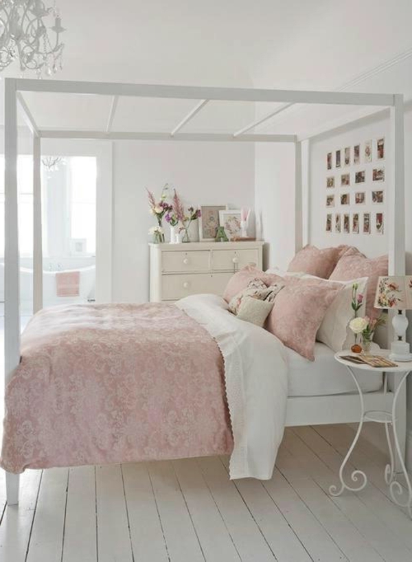 schäbige Schlafzimmer Dekorationsideen bett rosa bettwäsche