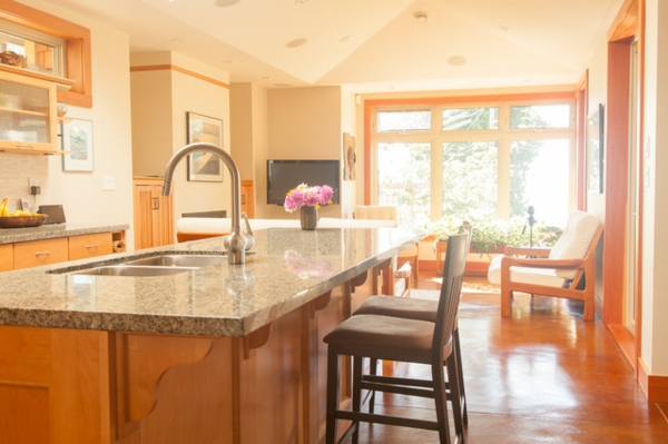 unterschiedliche Cottages orange kücheninsel marmor stuhl küche