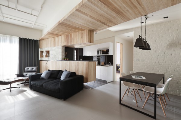 Apartment   Design hellen dunklen Nuancen holz sofa schwarz tisch