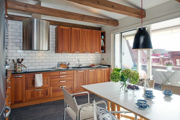 Apartment skandinavischen Stil küche holz schrank tisch
