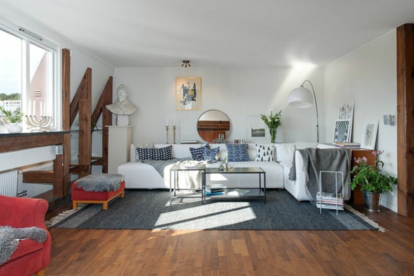 Apartment skandinavischen Stil rot sofa couch tisch