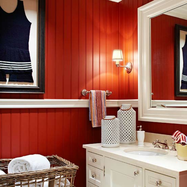 toll interior Farben badezimmer waschbecken rot