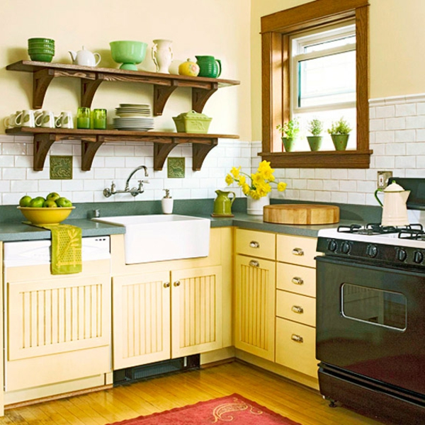tolle interior Farben küche gelb kochherd regale spüle schrank