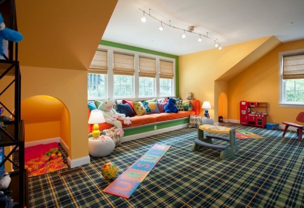 Kinder Spielraum gelb teppich kissen couch lampe