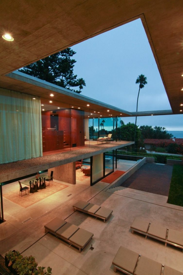 Luxuriöse Residenz Kalifornien esszimmer beige glas patio