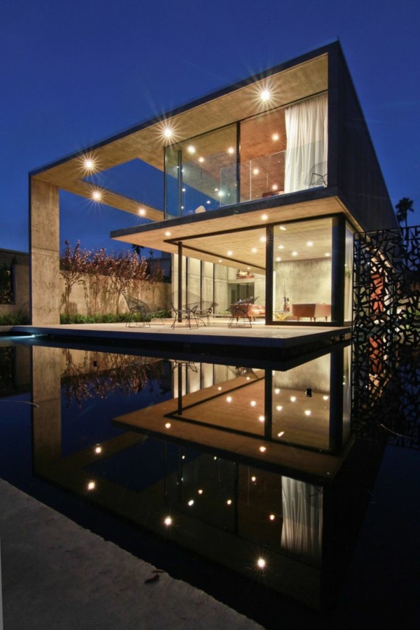 Luxuriöse Residenz Kalifornien nacht beleuchtung glas